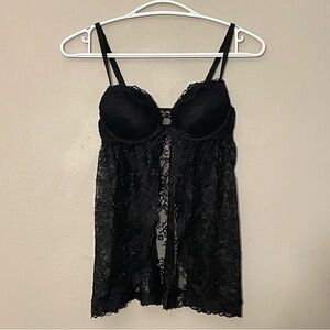 La SENZA Black Lace Push-Up Lingerie Babydoll Teddy